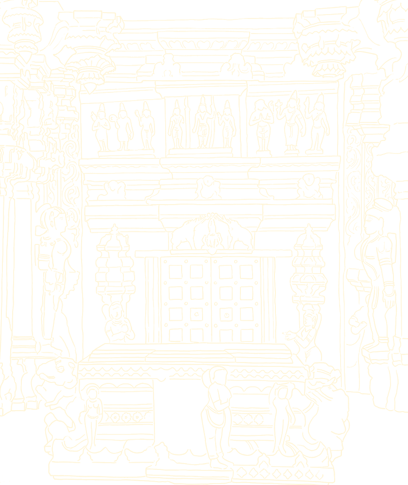 Line drawing of ancestral temple from Ruthvik's maternal grandmother's village